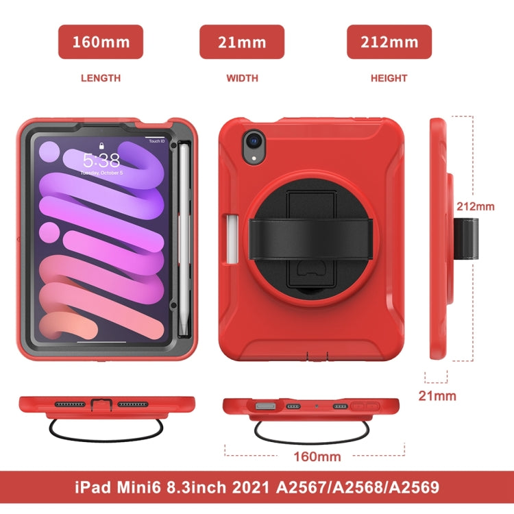 For iPad mini 6 360 Degree Rotation PC + TPU Protective Tablet Case with Holder & Hand-strap(Red) - iPad mini 6 Cases by PMC Jewellery | Online Shopping South Africa | PMC Jewellery | Buy Now Pay Later Mobicred
