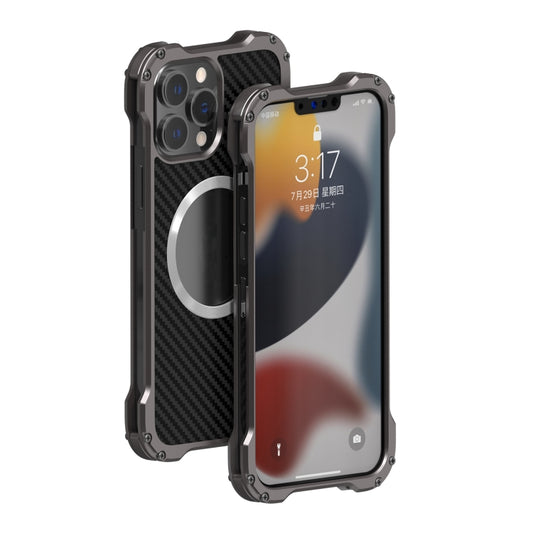 For iPhone 13 R-JUST RJ51 Hollow Shockproof Metal Protective Case(Dark Grey) - iPhone 13 Cases by R-JUST | Online Shopping South Africa | PMC Jewellery