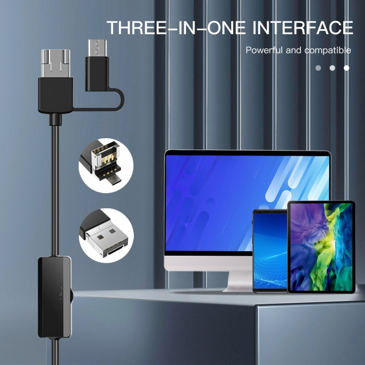 AN100 3 in 1 IP68 Waterproof USB-C / Type-C + Micro USB + USB Dual Cameras Industrial Digital Endoscope with 9 LEDs, Support Android System, Lens Diameter: 5.5mm, Length:5m Soft Cable -  by PMC Jewellery | Online Shopping South Africa | PMC Jewellery | Buy Now Pay Later Mobicred