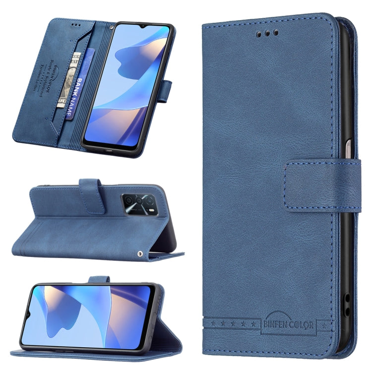 For OPPO A16/ A16s/ A54s/ A55 5G/ A53s 5G Magnetic Clasp RFID Blocking Anti-Theft Leather Case with Holder & Card Slots & Wallet(Blue) - OPPO Cases by PMC Jewellery | Online Shopping South Africa | PMC Jewellery | Buy Now Pay Later Mobicred