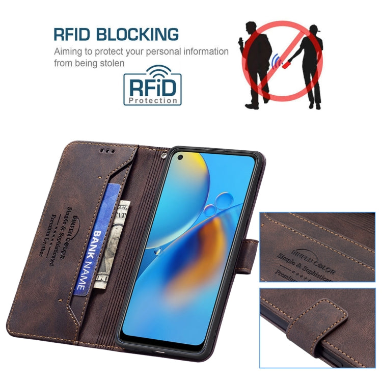 For OPPO A74 4G / F19 4G Magnetic Clasp RFID Blocking Anti-Theft Leather Case with Holder & Card Slots & Wallet(Brown) - OPPO Cases by PMC Jewellery | Online Shopping South Africa | PMC Jewellery
