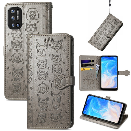 For Doogee N40 Pro Cat and Dog Embossed Horizontal Flip Phone Leather Case with Holder & Card Slot & Wallet & Lanyard(Grey) - More Brand by PMC Jewellery | Online Shopping South Africa | PMC Jewellery | Buy Now Pay Later Mobicred