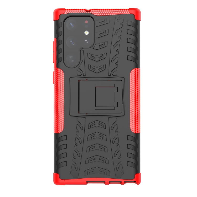 For Samsung Galaxy S22 Ultra 5G Tire Texture TPU + PC Phone Case with Holder(Red) - Galaxy S22 Ultra 5G Cases by PMC Jewellery | Online Shopping South Africa | PMC Jewellery