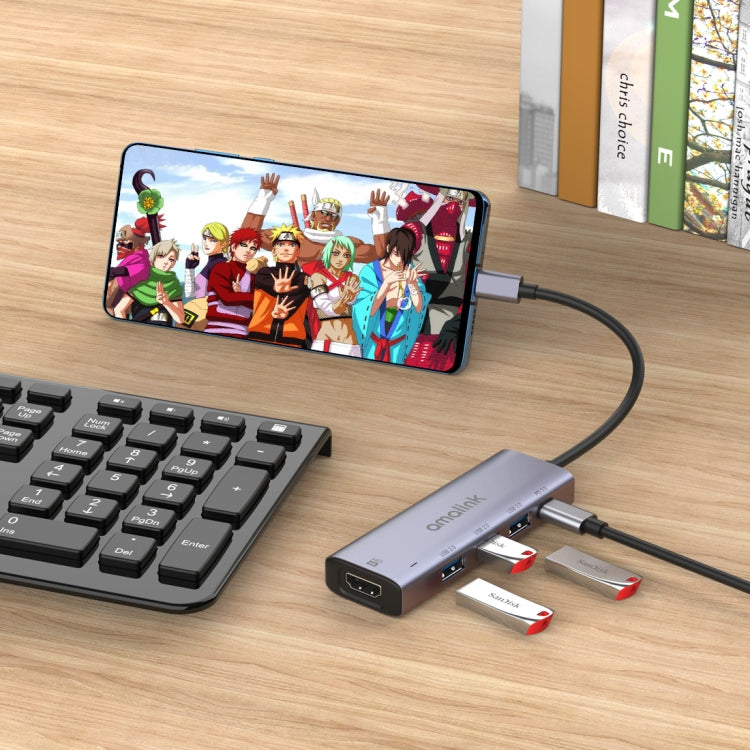 amalink 95123D Type-C / USB-C to HDMI + 3 Ports USB + PD 3.0 Multi-function HUB(Grey) - USB HUB by amalink | Online Shopping South Africa | PMC Jewellery | Buy Now Pay Later Mobicred