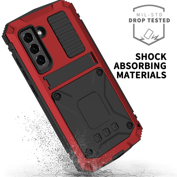 For Samsung Galaxy S21 FE R-JUST Rugged Phone Case with Holder(Red) - Galaxy Phone Cases by R-JUST | Online Shopping South Africa | PMC Jewellery