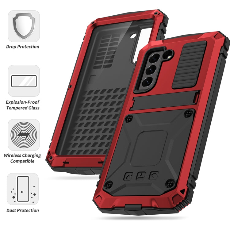 For Samsung Galaxy S21 FE R-JUST Rugged Phone Case with Holder(Red) - Galaxy Phone Cases by R-JUST | Online Shopping South Africa | PMC Jewellery