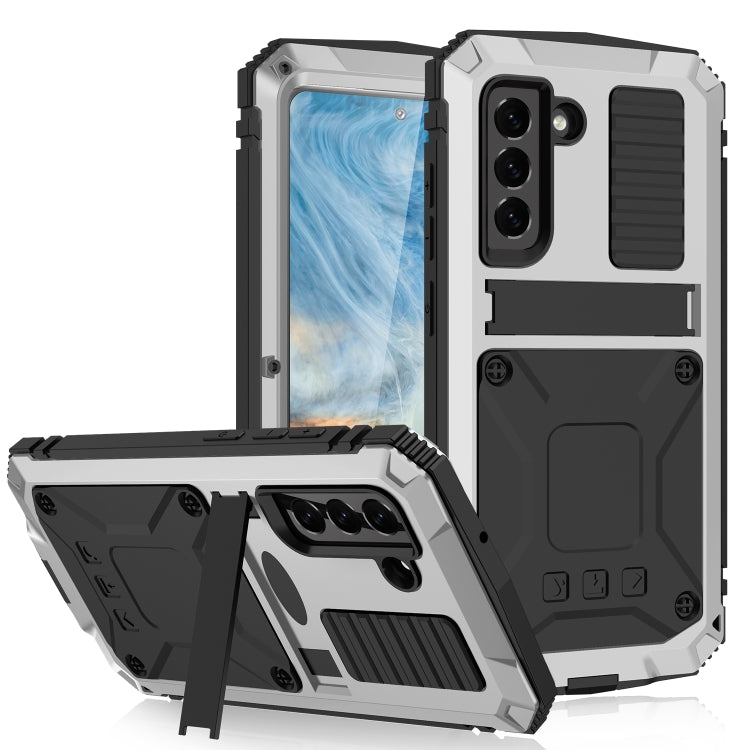 For Samsung Galaxy S21 FE R-JUST Rugged Phone Case with Holder(Silver) - Galaxy Phone Cases by R-JUST | Online Shopping South Africa | PMC TechLife | Buy Now Pay Later Mobicred