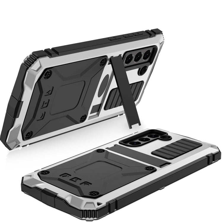 For Samsung Galaxy S21 FE R-JUST Rugged Phone Case with Holder(Silver) - Galaxy Phone Cases by R-JUST | Online Shopping South Africa | PMC TechLife | Buy Now Pay Later Mobicred