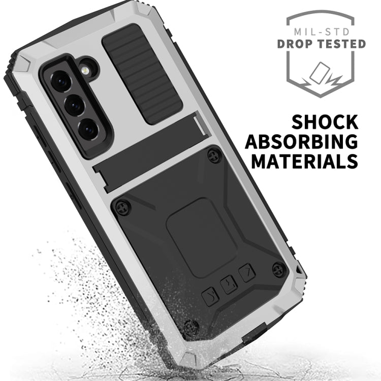 For Samsung Galaxy S21 FE R-JUST Rugged Phone Case with Holder(Silver) - Galaxy Phone Cases by R-JUST | Online Shopping South Africa | PMC TechLife | Buy Now Pay Later Mobicred