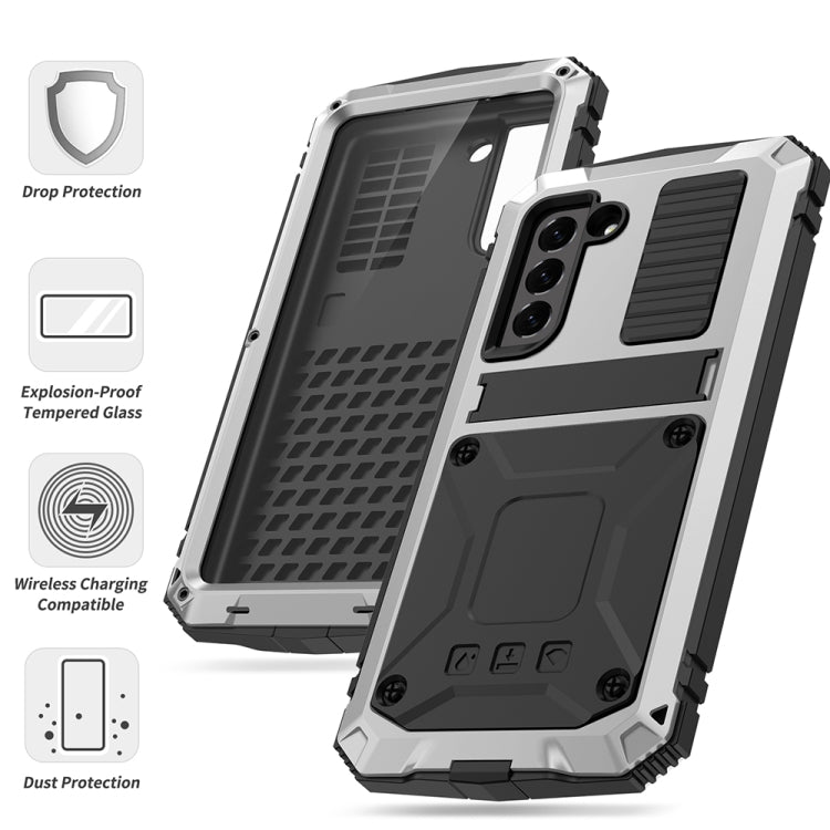 For Samsung Galaxy S21 FE R-JUST Rugged Phone Case with Holder(Silver) - Galaxy Phone Cases by R-JUST | Online Shopping South Africa | PMC TechLife | Buy Now Pay Later Mobicred