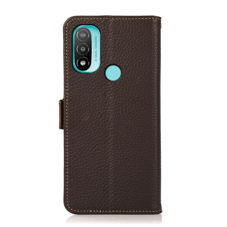For Motorola Moto E20 / E40 KHAZNEH Side-Magnetic Litchi Genuine Leather RFID Case(Brown) - Motorola Cases by PMC TechLife | Online Shopping South Africa | PMC TechLife | Buy Now Pay Later Mobicred