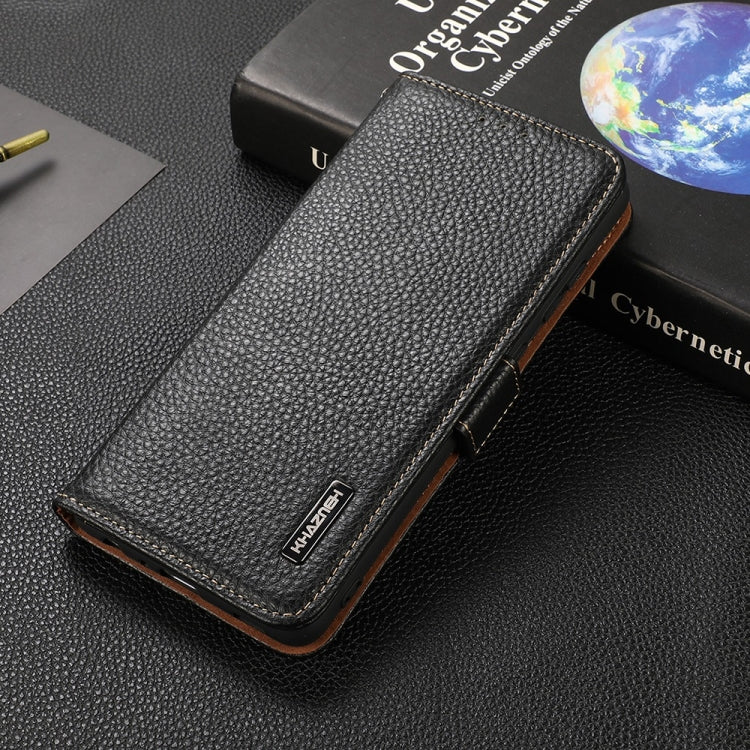 For Motorola G Pure KHAZNEH Side-Magnetic Litchi Genuine Leather RFID Case(Black) - Motorola Cases by PMC TechLife | Online Shopping South Africa | PMC TechLife | Buy Now Pay Later Mobicred