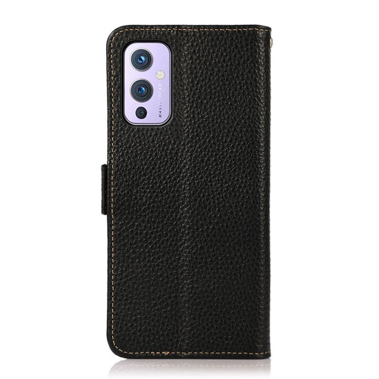 For OnePlus 9 KHAZNEH Side-Magnetic Litchi Genuine Leather RFID Phone Case(Black) - OnePlus Cases by PMC TechLife | Online Shopping South Africa | PMC TechLife | Buy Now Pay Later Mobicred