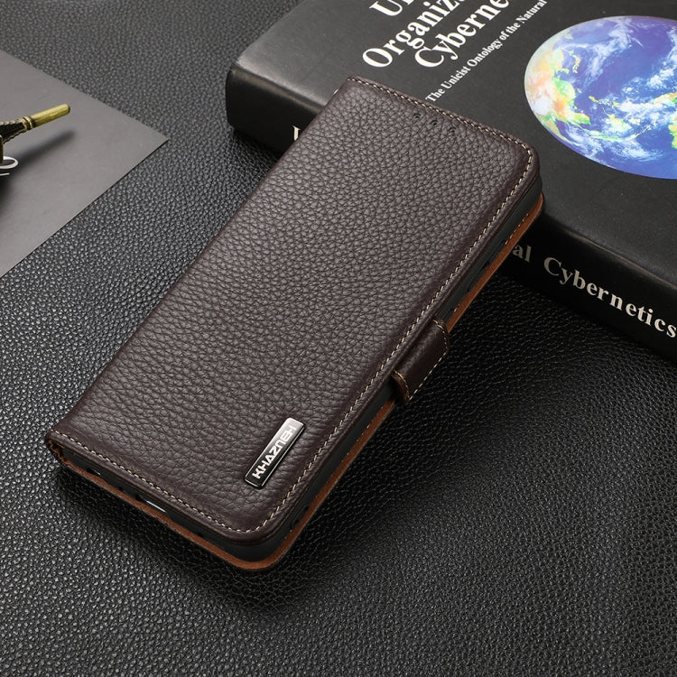 For Honor 50 SE KHAZNEH Side-Magnetic Litchi Genuine Leather RFID Phone Case(Brown) - Honor Cases by PMC TechLife | Online Shopping South Africa | PMC TechLife | Buy Now Pay Later Mobicred