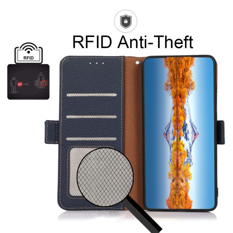 For Honor 60 KHAZNEH Side-Magnetic Litchi Genuine Leather RFID Phone Case(Blue) - Honor Cases by PMC TechLife | Online Shopping South Africa | PMC TechLife | Buy Now Pay Later Mobicred