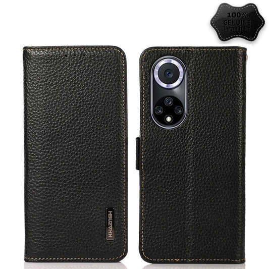 For Huawei nova 9 KHAZNEH Side-Magnetic Litchi Genuine Leather RFID Phone Case(Black) - Huawei Cases by PMC Jewellery | Online Shopping South Africa | PMC Jewellery | Buy Now Pay Later Mobicred