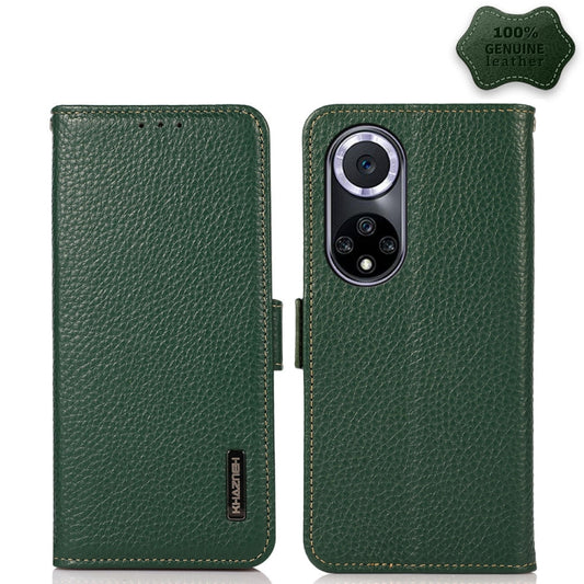 For Huawei nova 9 KHAZNEH Side-Magnetic Litchi Genuine Leather RFID Phone Case(Green) - Huawei Cases by PMC Jewellery | Online Shopping South Africa | PMC Jewellery | Buy Now Pay Later Mobicred