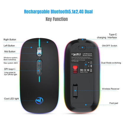 HXSJ M103FG 1600dpi Adjustable 2.4G + Bluetooth RGB Light Wireless Mouse(Black) - Wireless Mice by HXSJ | Online Shopping South Africa | PMC Jewellery | Buy Now Pay Later Mobicred