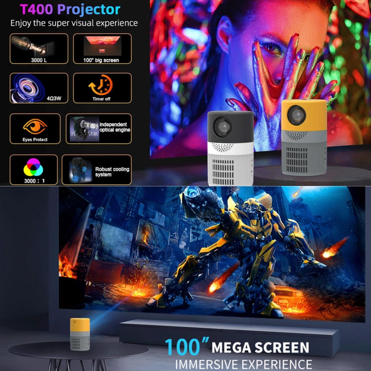 T400 100 inch Screen 3000 Lumens LED Mini Projector, Plug Type:EU Plug(Black White) - Mini Projector by PMC TechLife | Online Shopping South Africa | PMC TechLife | Buy Now Pay Later Mobicred