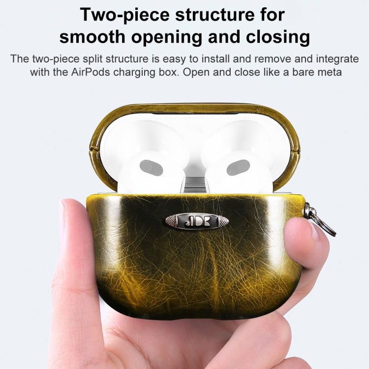 Oil Wax Leather Texture Earphone Protective Case with Hang Buckle For AirPods 3(Blue) - For AirPods 3 by PMc TechLife | Online Shopping South Africa | PMc TechLife | Buy Now Pay Later Mobicred