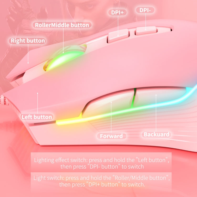 ONIKUMA CW905 RGB Lighting Wired Mouse(Pink) - free shipping - PMC Jewellery - Order now!