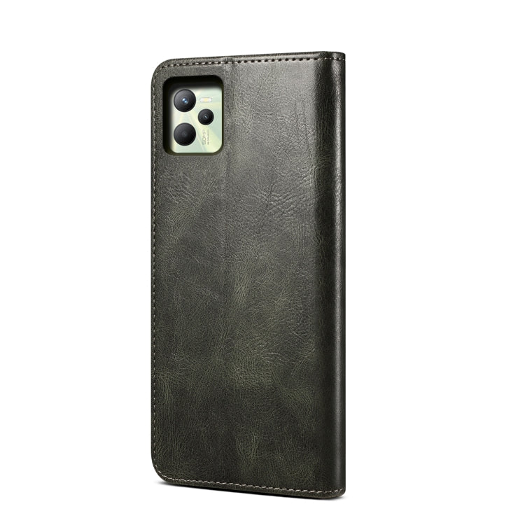 For OPPO Realme C35 Simple Wax Crazy Horse Texture Horizontal Flip Leather Phone Case with Card Slots & Holder(Dark Green) - Realme Cases by PMC Jewellery | Online Shopping South Africa | PMC Jewellery | Buy Now Pay Later Mobicred