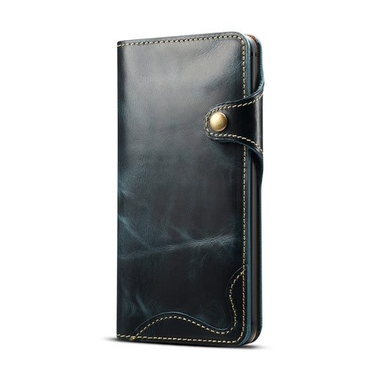 For Huawei Mate 20 Denior Oil Wax Cowhide Magnetic Button Horizontal Flip Leather Case with Card Slots & Wallet(Dark Blue) - Huawei Cases by Denior | Online Shopping South Africa | PMC Jewellery | Buy Now Pay Later Mobicred