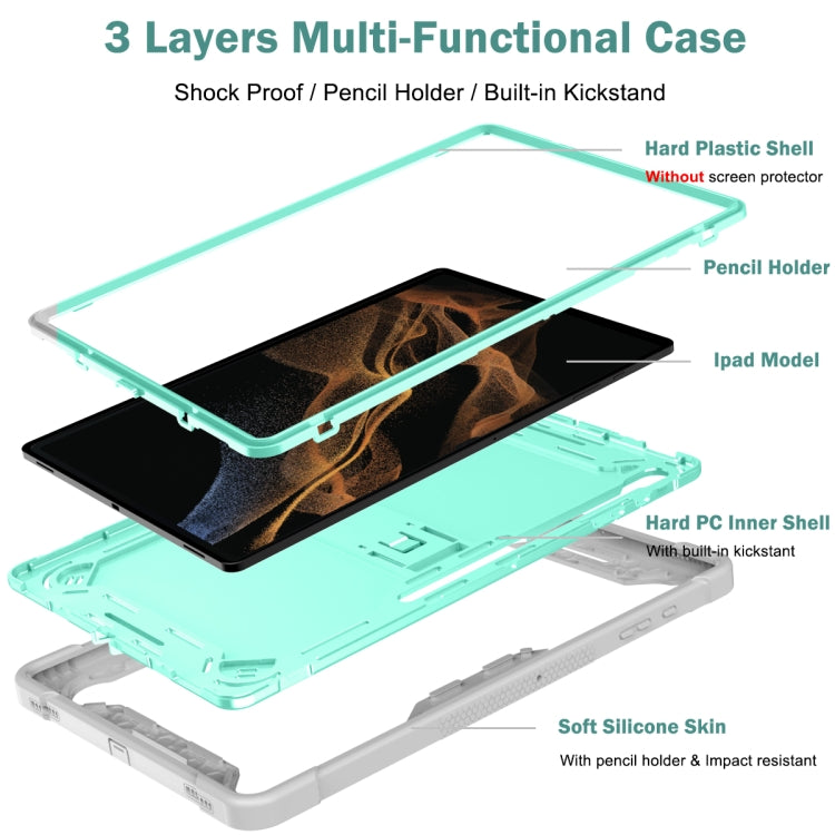 For Samsung Galaxy Tab S9  Ultra / S8 Ultra Silicone + PC Shockproof Protective Tablet Case(Grey + Green) - free shipping - PMC Jewellery - Order now!