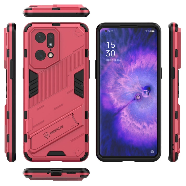 For OPPO Find X5 Pro Punk Armor 2 in 1 PC + TPU Shockproof Phone Case with Invisible Holder(Light Red) - OPPO Cases by PMC Jewellery | Online Shopping South Africa | PMC Jewellery | Buy Now Pay Later Mobicred