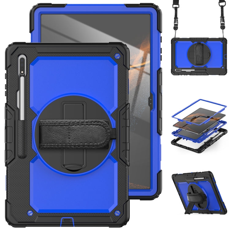 For Samsung Galaxy Tab S10 Ultra / S9 Ultra / S8 Ultra Silicone + PC Tablet Case with Shoulder Strap(Black+Dark Blue) - Tab S10 Ultra Cases by PMC Jewellery | Online Shopping South Africa | PMC Jewellery | Buy Now Pay Later Mobicred