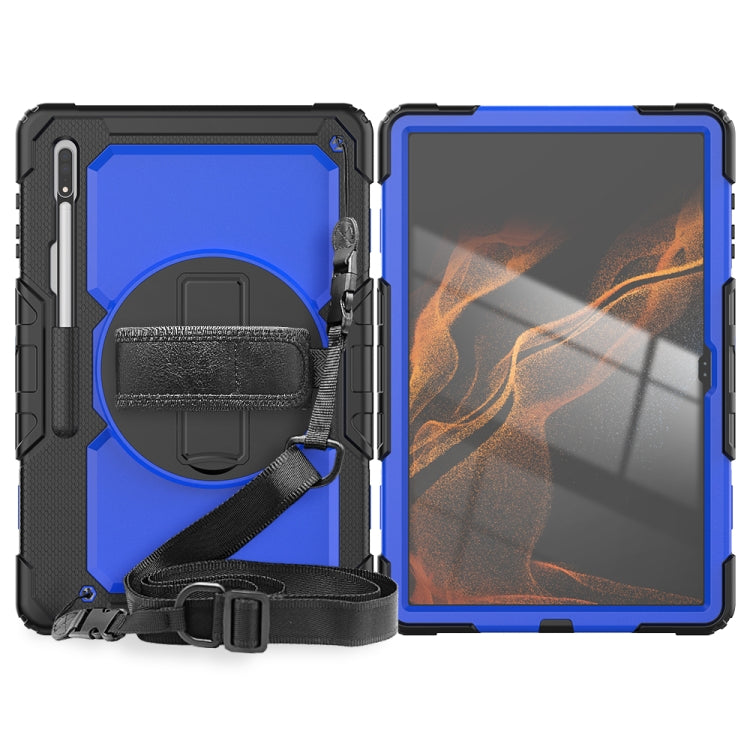 For Samsung Galaxy Tab S10 Ultra / S9 Ultra / S8 Ultra Silicone + PC Tablet Case with Shoulder Strap(Black+Dark Blue) - Tab S10 Ultra Cases by PMC Jewellery | Online Shopping South Africa | PMC Jewellery | Buy Now Pay Later Mobicred