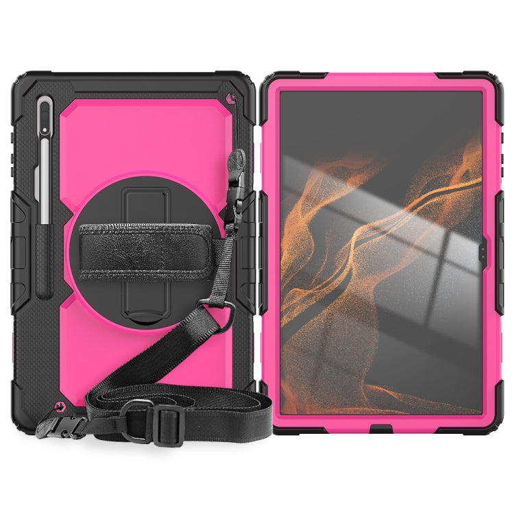 For Samsung Galaxy Tab S10 Ultra / S9 Ultra / S8 Ultra Silicone + PC Tablet Case with Shoulder Strap(Black+Rose Red) - Tab S10 Ultra Cases by PMC Jewellery | Online Shopping South Africa | PMC Jewellery | Buy Now Pay Later Mobicred