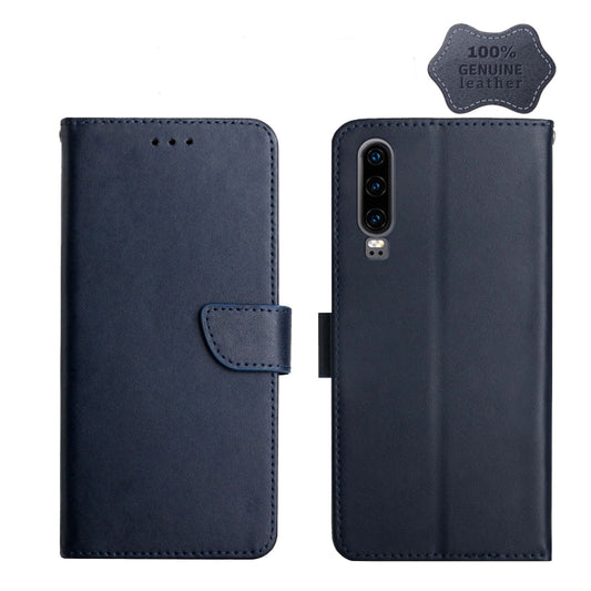 For Huawei P30 Genuine Leather Fingerprint-proof Horizontal Flip Phone Case(Blue) - Huawei Cases by PMC Jewellery | Online Shopping South Africa | PMC Jewellery | Buy Now Pay Later Mobicred