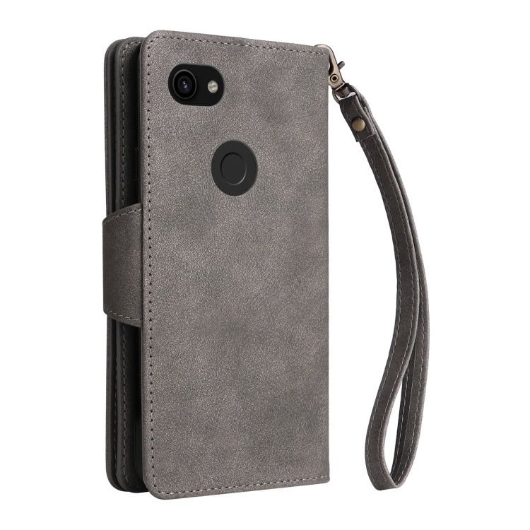 For Google Pixel 3A Rivet Buckle 9 Cards Three Fold Leather Phone Case(Grey) - Google Cases by PMC Jewellery | Online Shopping South Africa | PMC Jewellery | Buy Now Pay Later Mobicred