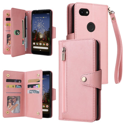 For Google Pixel 3A Rivet Buckle 9 Cards Three Fold Leather Phone Case(Rose Gold) - Google Cases by PMC Jewellery | Online Shopping South Africa | PMC Jewellery | Buy Now Pay Later Mobicred