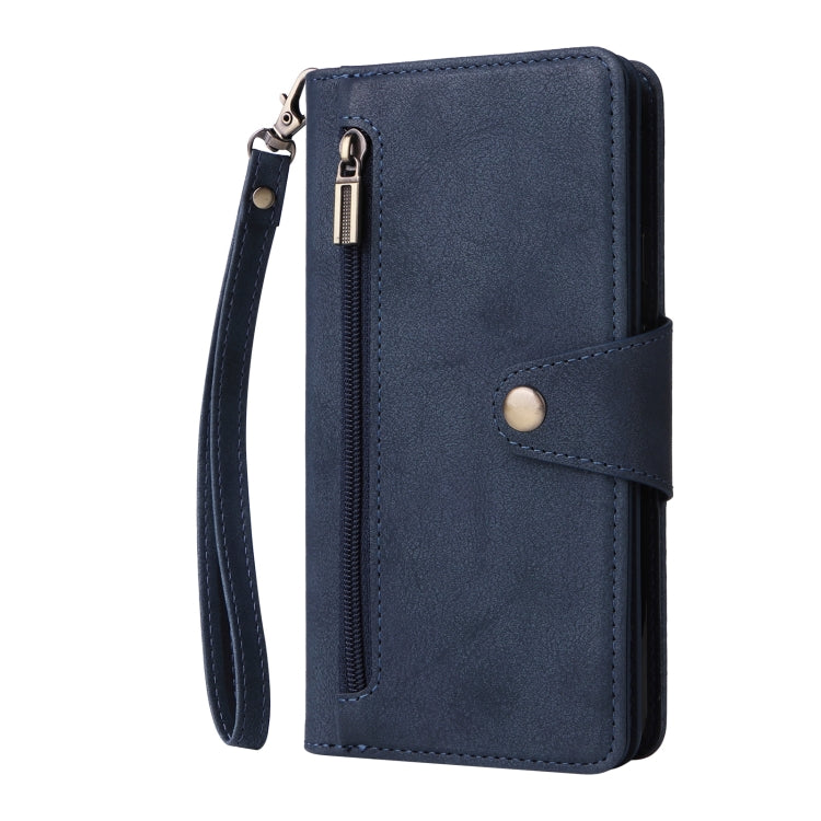 For Google Pixel 3A XL Rivet Buckle 9 Cards Three Fold Leather Phone Case(Blue) - Google Cases by PMC Jewellery | Online Shopping South Africa | PMC Jewellery | Buy Now Pay Later Mobicred