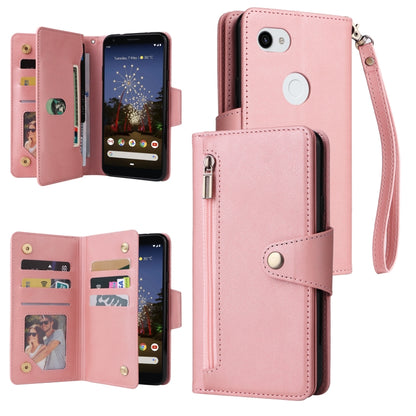 For Google Pixel 3A XL Rivet Buckle 9 Cards Three Fold Leather Phone Case(Rose Gold) - Google Cases by PMC Jewellery | Online Shopping South Africa | PMC Jewellery | Buy Now Pay Later Mobicred