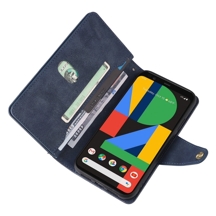 For Google Pixel 4 Rivet Buckle 9 Cards Three Fold Leather Phone Case(Blue) - Google Cases by PMC Jewellery | Online Shopping South Africa | PMC Jewellery | Buy Now Pay Later Mobicred