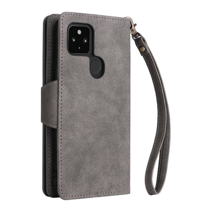 For Google Pixel 4A 5G Rivet Buckle 9 Cards Three Fold Leather Phone Case(Grey) - Google Cases by PMC Jewellery | Online Shopping South Africa | PMC Jewellery | Buy Now Pay Later Mobicred