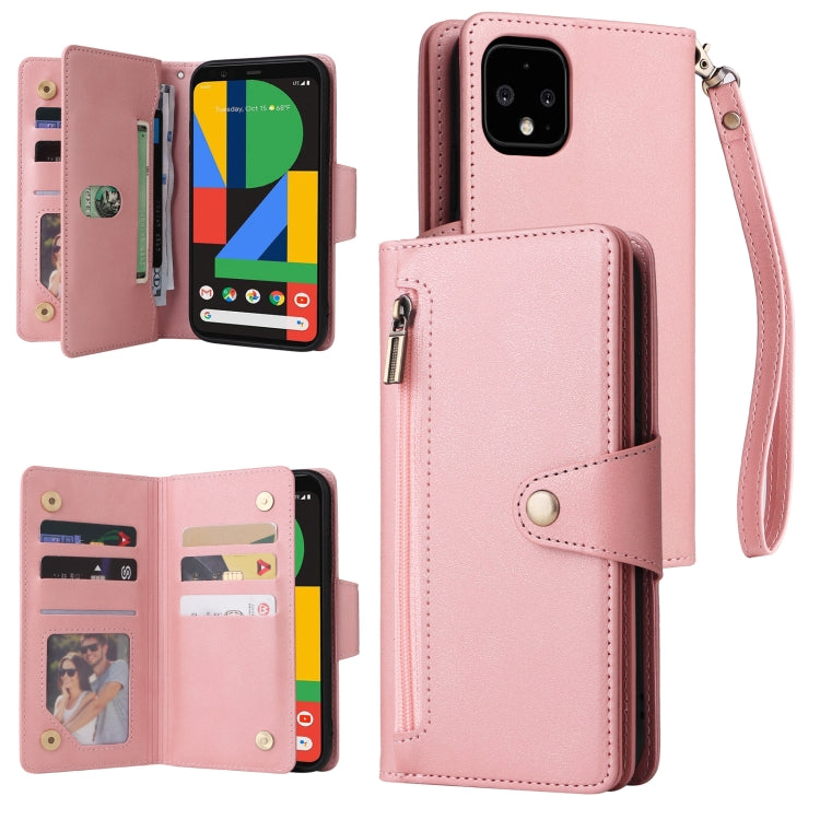 For Google Pixel 4 XL Rivet Buckle 9 Cards Three Fold Leather Phone Case(Rose Gold) - Google Cases by PMC Jewellery | Online Shopping South Africa | PMC Jewellery | Buy Now Pay Later Mobicred