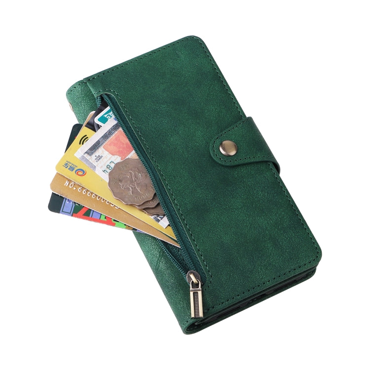 For Google Pixel 4 XL Rivet Buckle 9 Cards Three Fold Leather Phone Case(Green) - Google Cases by PMC TechLife | Online Shopping South Africa | PMC TechLife | Buy Now Pay Later Mobicred