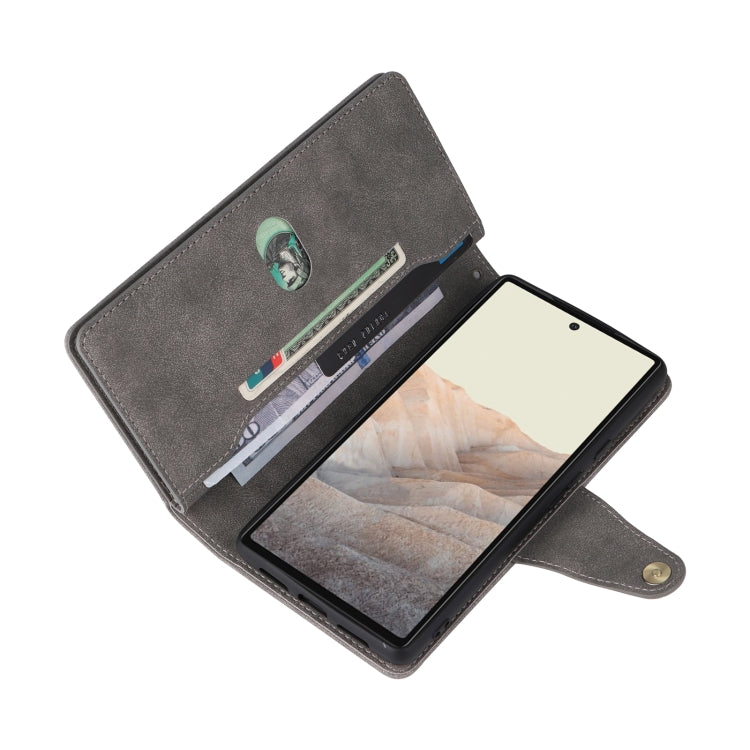 For Google Pixel 6 Rivet Buckle 9 Cards Three Fold Leather Phone Case(Grey) - Google Cases by PMC TechLife | Online Shopping South Africa | PMC TechLife | Buy Now Pay Later Mobicred