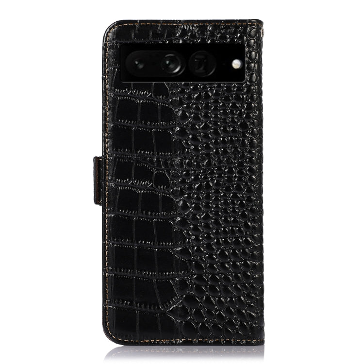For Google Pixel 7 Pro 5G Crocodile Top Layer Cowhide Leather Phone Case(Black) - Google Cases by PMC TechLife | Online Shopping South Africa | PMC TechLife | Buy Now Pay Later Mobicred