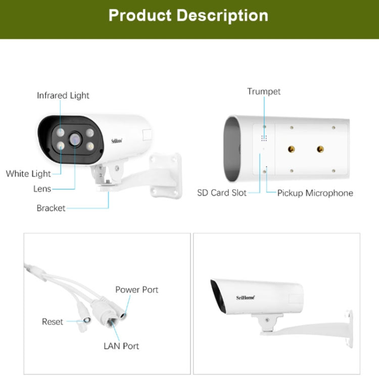 SriHome SH037B 4MP Full Color Night Vision IP66 Waterproof Bullet Camera, POE Version, EU Plug - Bullet Camera by SriHome | Online Shopping South Africa | PMC Jewellery | Buy Now Pay Later Mobicred