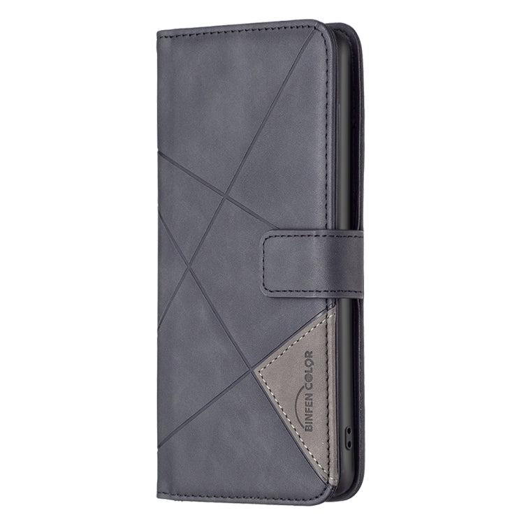 For OPPO Reno7 5G Global BF05 Magnetic Buckle Rhombus Texture Leather Phone Case(Black) - OPPO Cases by PMC Jewellery | Online Shopping South Africa | PMC Jewellery | Buy Now Pay Later Mobicred