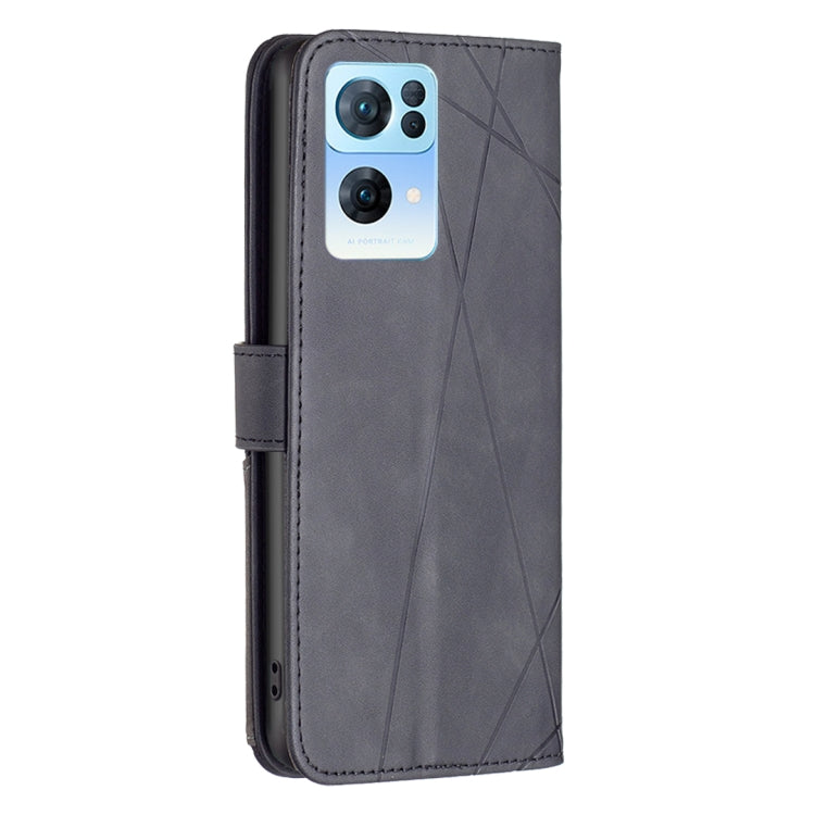 For OPPO Reno7 5G Global BF05 Magnetic Buckle Rhombus Texture Leather Phone Case(Black) - OPPO Cases by PMC Jewellery | Online Shopping South Africa | PMC Jewellery | Buy Now Pay Later Mobicred