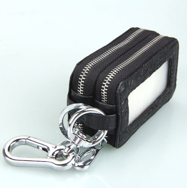 9075 Universal Crocodile Texture Genuine Leather Double Zipper Car Key Case(Black) - Car Key Cases by PMC Jewellery | Online Shopping South Africa | PMC Jewellery | Buy Now Pay Later Mobicred
