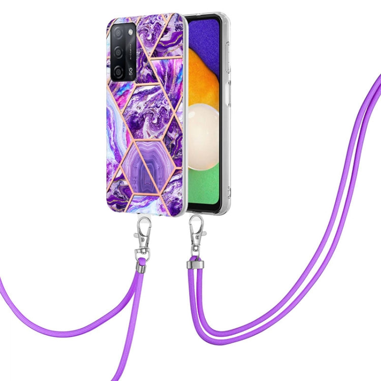 For OPPO A53s 5G / A55 5G / A54 4G / A16 Electroplating Splicing Marble TPU Phone Case with Lanyard(Dark Purple) - OPPO Cases by PMC Jewellery | Online Shopping South Africa | PMC Jewellery | Buy Now Pay Later Mobicred