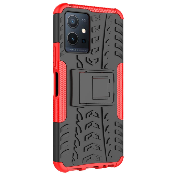 For vivo Y75 / Y55 / T1 5G Tire Texture TPU + PC Phone Case with Holder(Red) - vivo Cases by PMC Jewellery | Online Shopping South Africa | PMC Jewellery | Buy Now Pay Later Mobicred