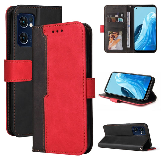 For OPPO Find X5 Lite / Reno7 5G Global Stitching-Color Flip Leather Phone Case(Red) - OPPO Cases by PMC Jewellery | Online Shopping South Africa | PMC Jewellery | Buy Now Pay Later Mobicred